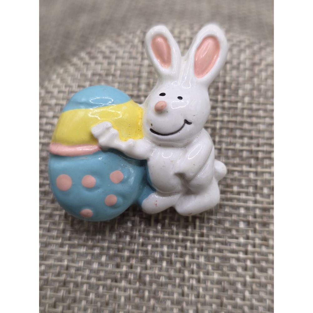 Ceramic Easter Bunny With Easter Egg Brooch Pin‎